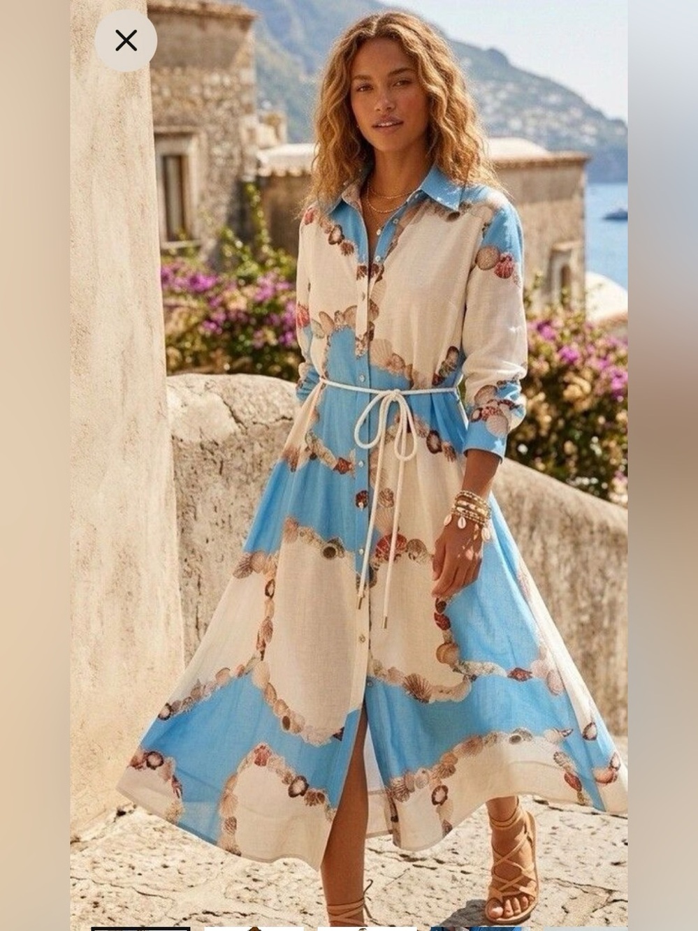 Caroline Constas  Blue White Nautical Maxi Dress Shell Print button NWT S FINAL